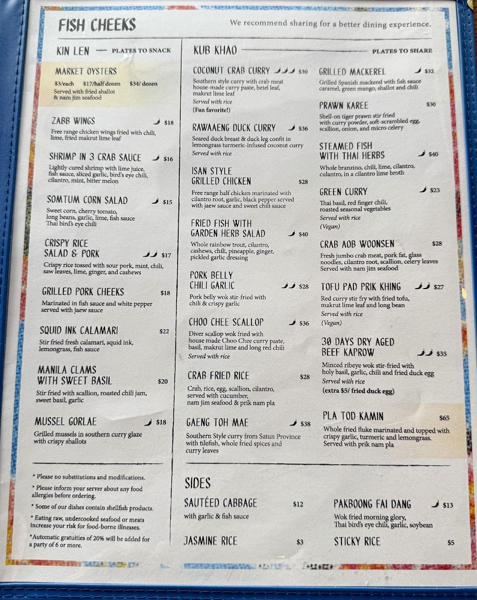 Fish Cheeks Menu - Image 1